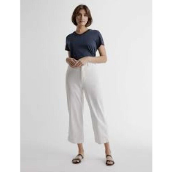 Quince Pants - Organic Stretch Cotton Twill Wide-Leg Crop Ivory Pant 29